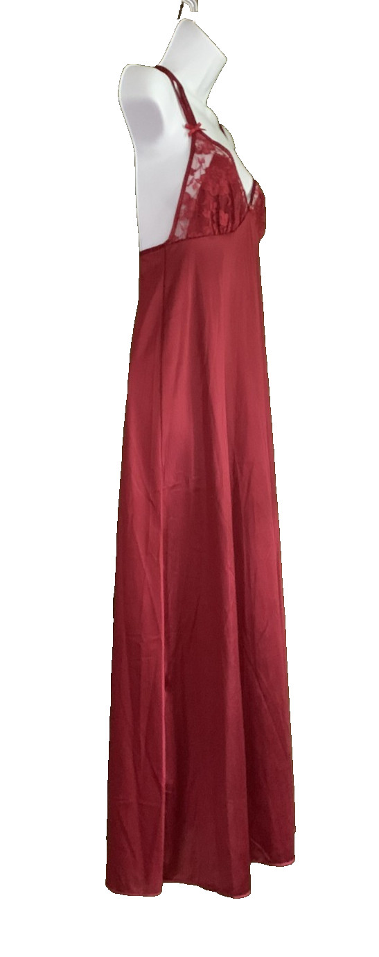 Vtg Nylon Lace Triple Strap Cross Back Maxi Nightgown Merlot Petra Fashions Sz S