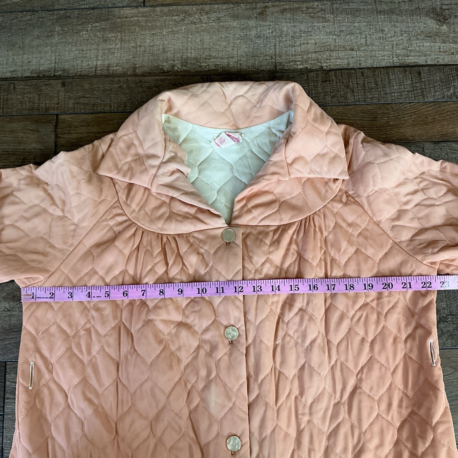 70s VTG Paulette Quilted Robe Housecoat Peach Long Button Front Size 18 #17C8