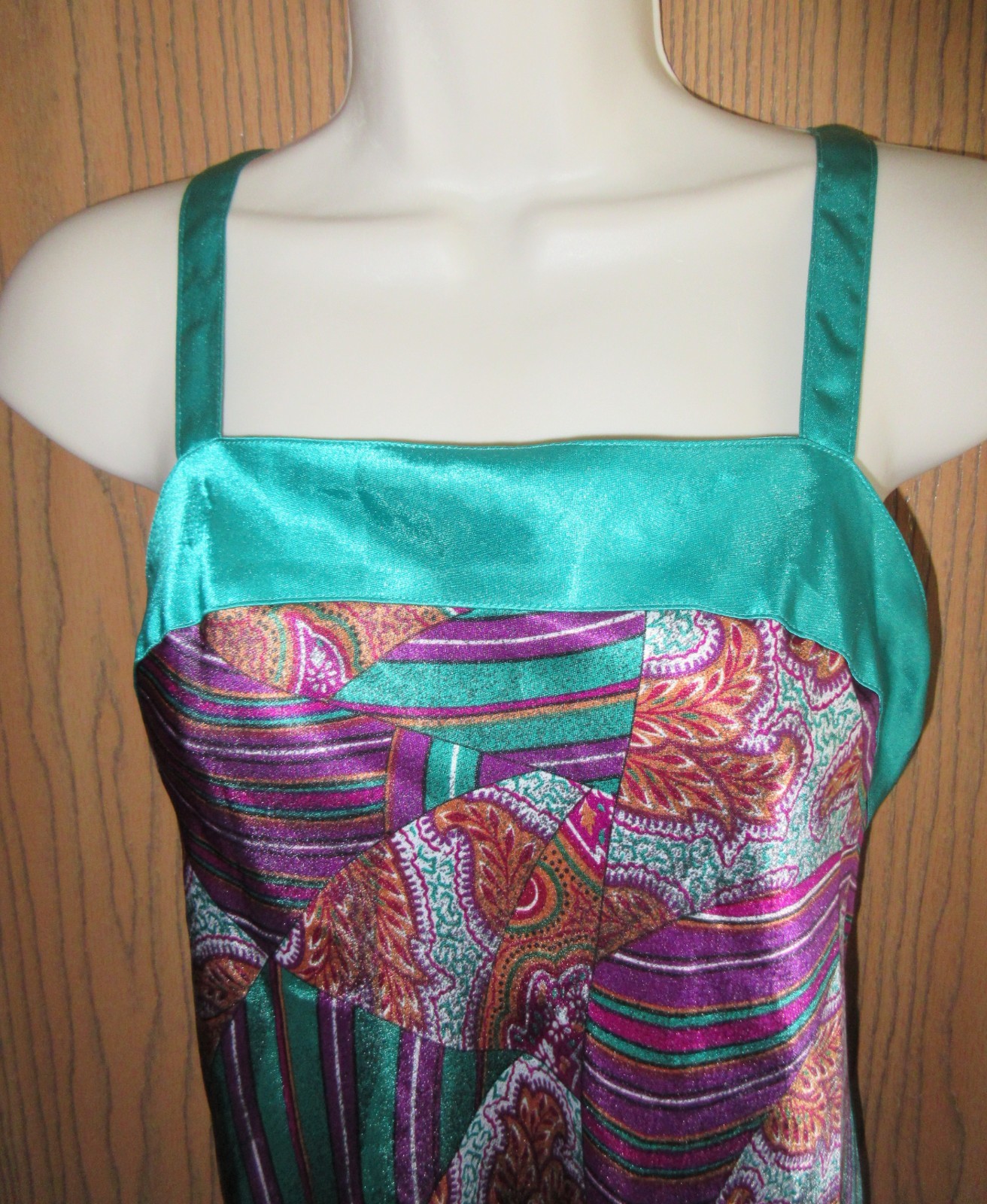 1970’s LAUREN ALEXANDRA midi EMERALD GREEN PURPLE bias chemise nightgown dress M