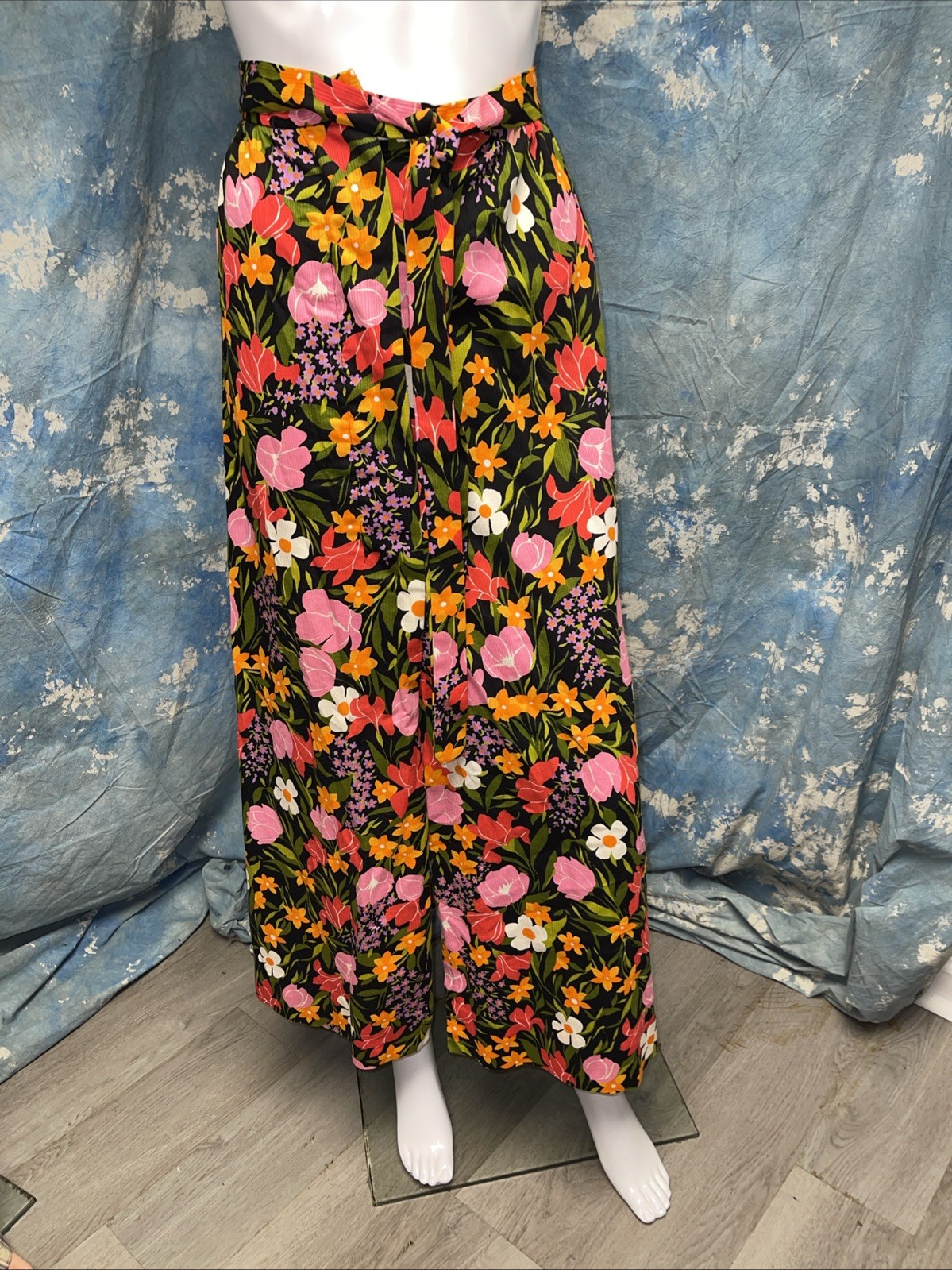 Vintage 1960s 70s McMullen Sportswear Floral Maxi Skirt With Belt 22” Waist