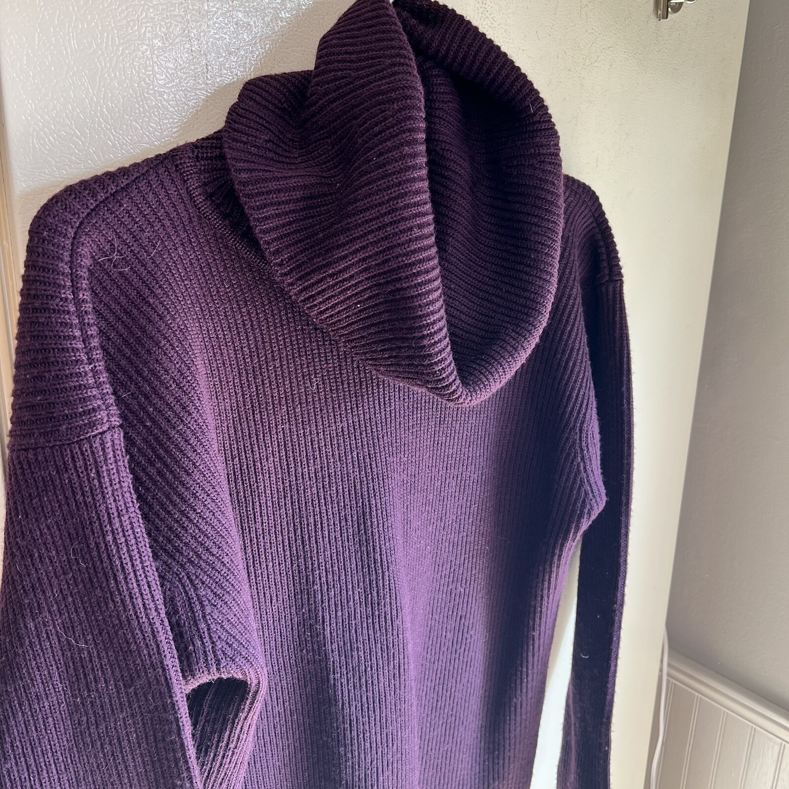 Vintage Brooks Brothers Wool Cowl Neck Tunic Sweater Women SZ-L- Ribbed Purple