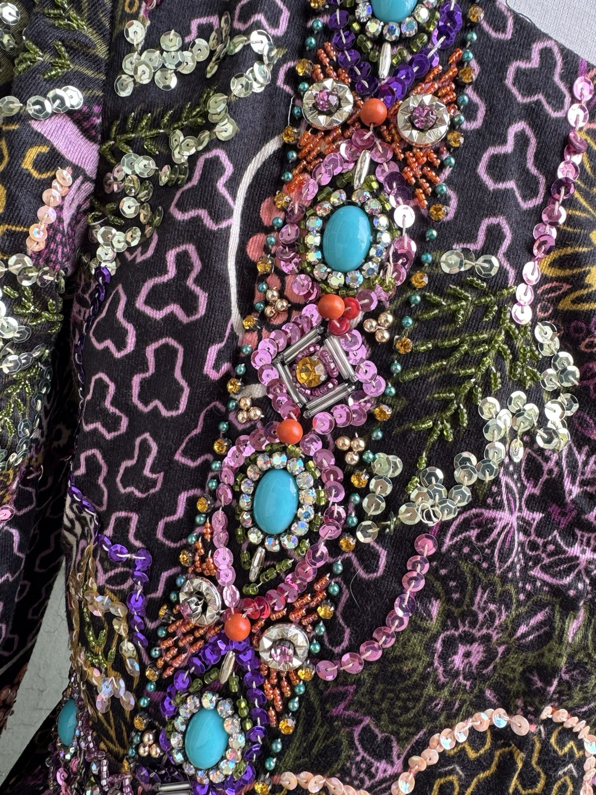 70’s Valentina Ltd Embellished Maxi Dress 12 Boho Sequin Jewels Hostess Gown 28”