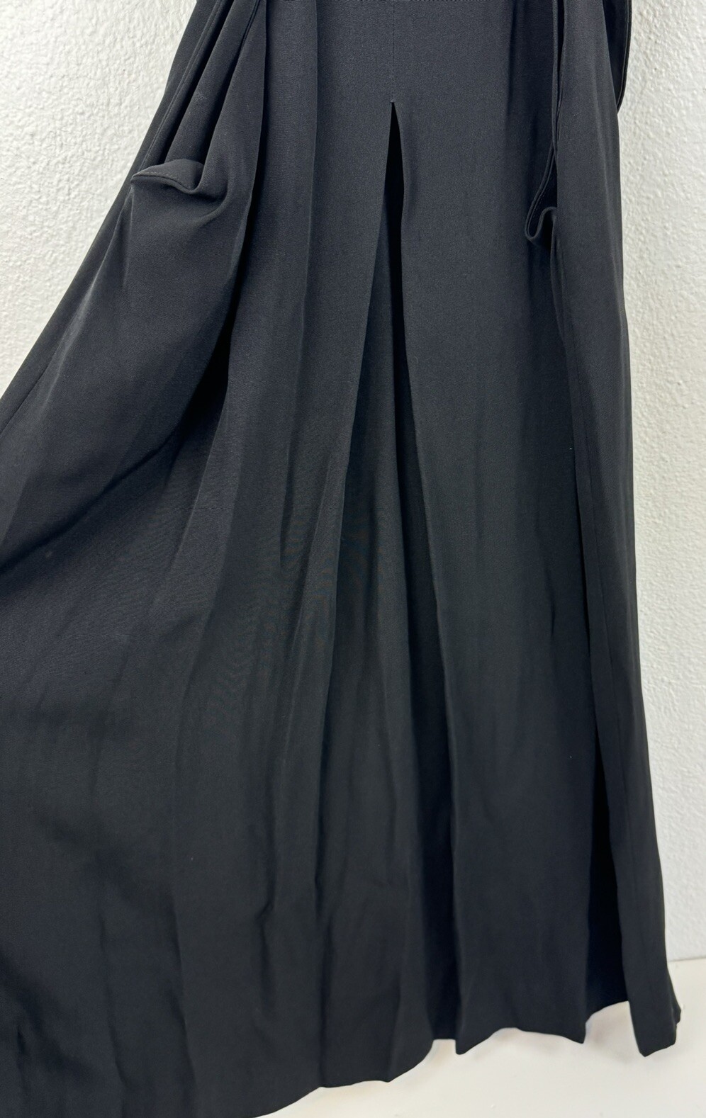 Vintage 1980s Shoulder Pad Black Sleeveless Dress With Belt And Pockets