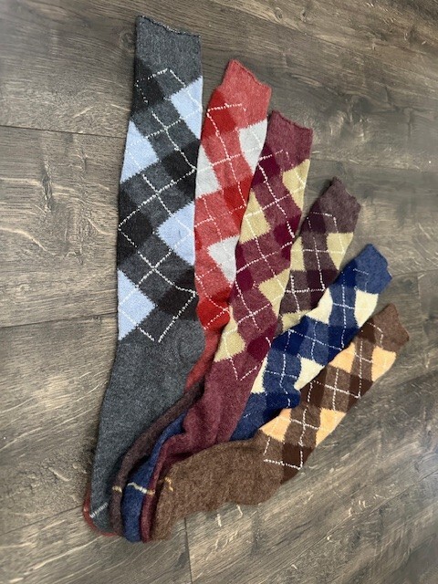 VTG 80s Argyle Sample Set NOS Mis Matched 6 pcs Red Brown Grey Blue Socks