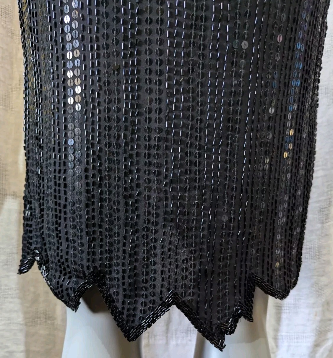 VTG Sho Max Originals Black Pink Silk Beads & Sequins Cocktail Dress PS