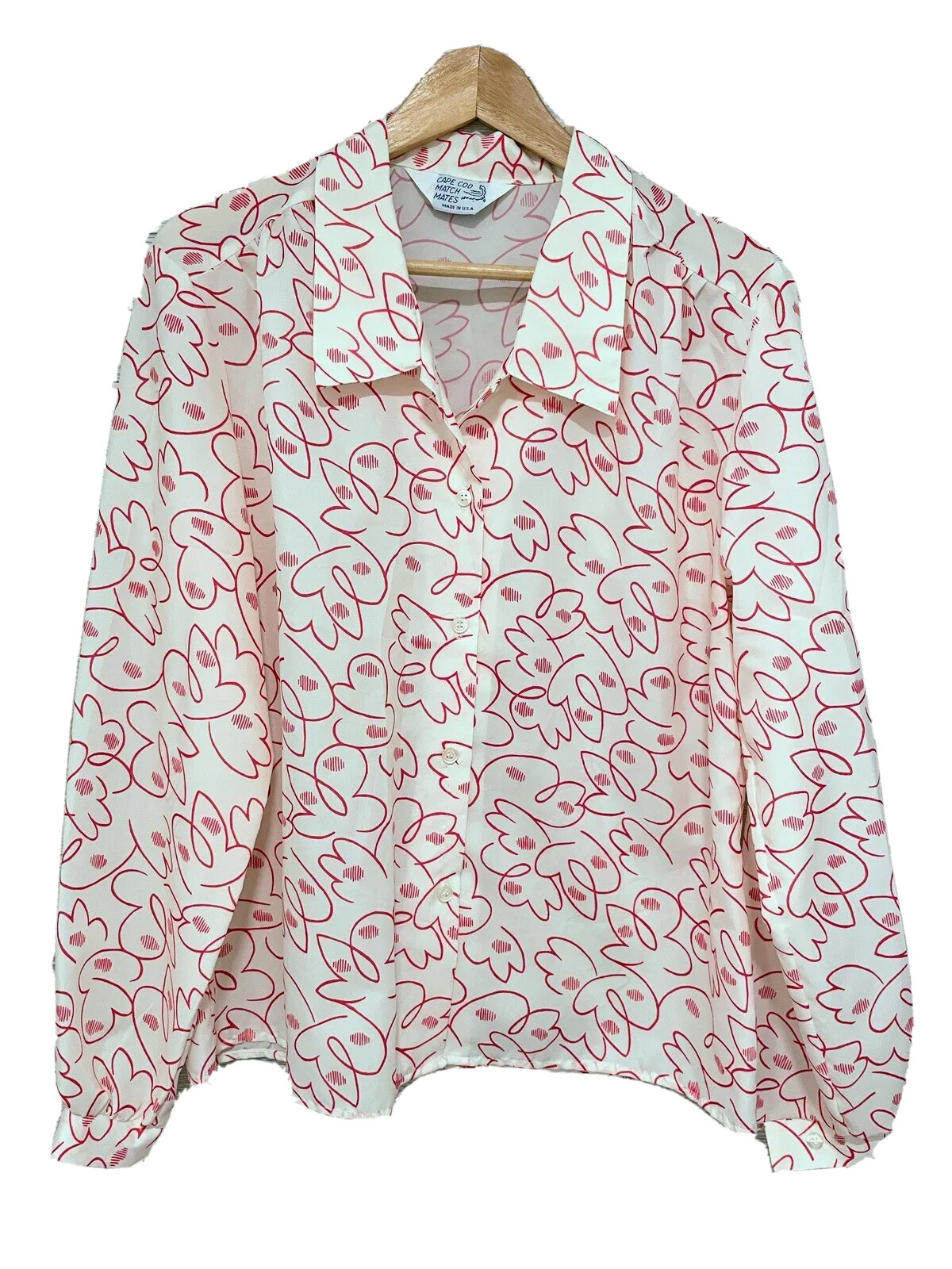 1970s Swirl Print Blouse Cape Cod Match Mate Vintage Long Sleeve Womens Large