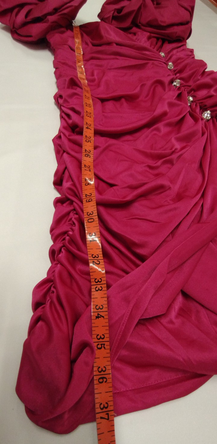 80s Couture Dress Pink Fuchsia Balloon Sleeve Rhinestone Buttons SAMIR 80s M