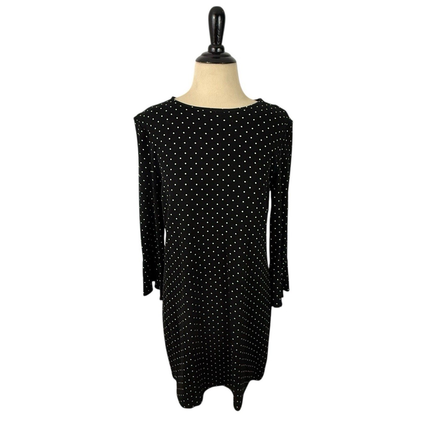 OLD NAVY Polka Dot Dress Medium Womens Black White Mini Preppy Stretch Knit