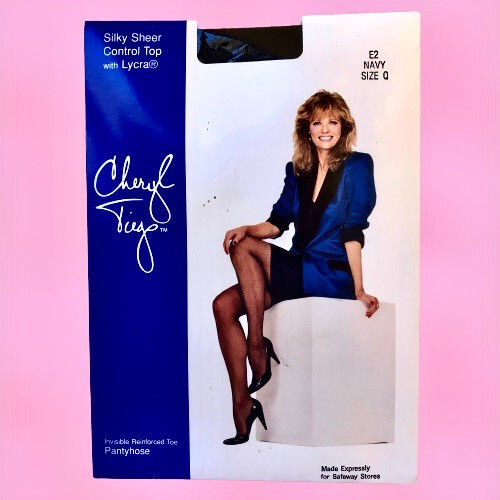 Vintage CHERYL TIEGS Pantyhose Control Top Nylons Size Q NAVY Silky Sheer
