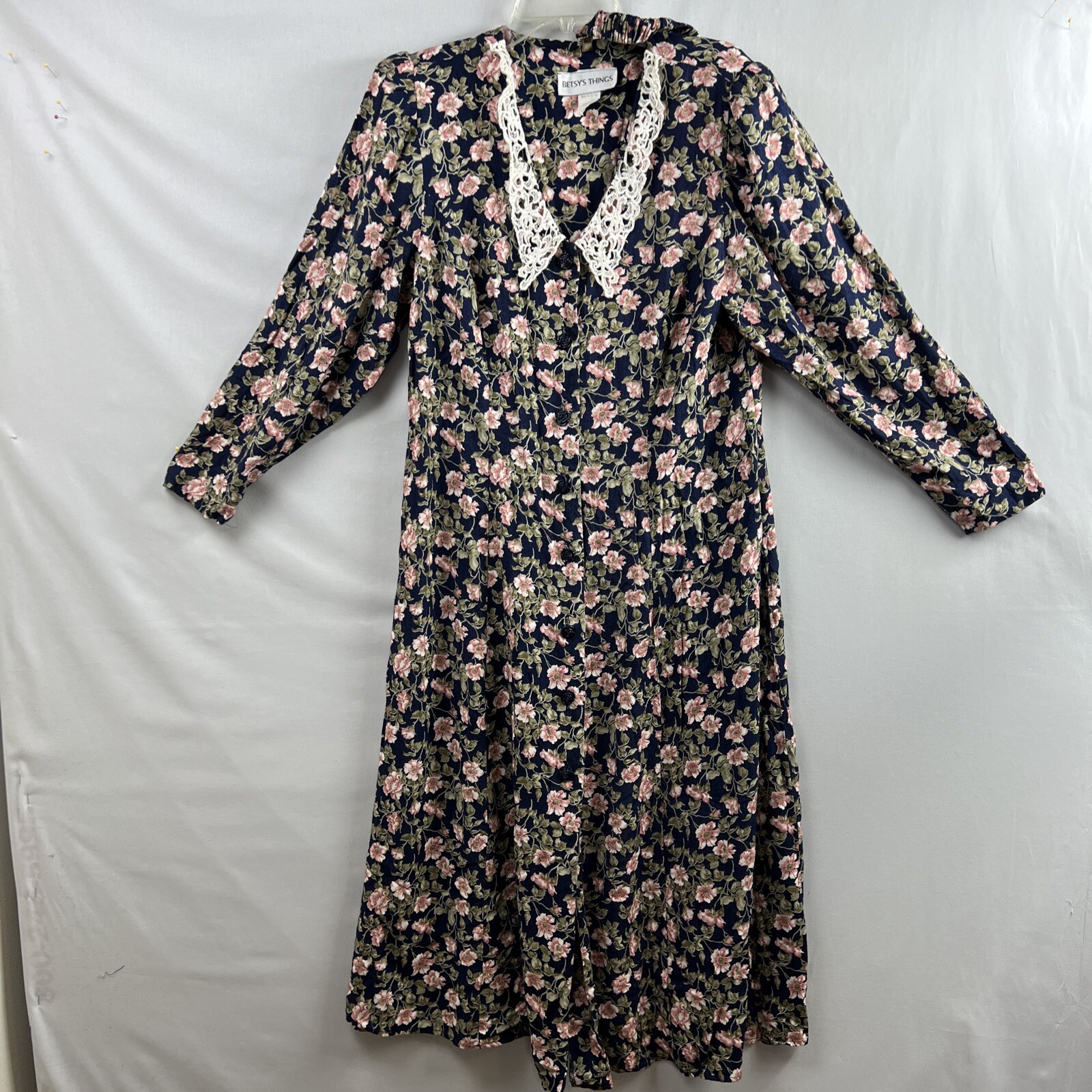 Vintage Betsys Things Dress Womens Floral Midi 80s 90s Cottage Modest size 14