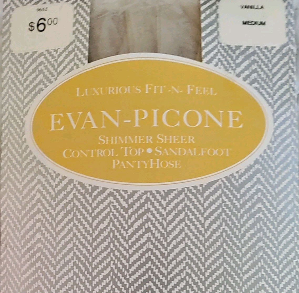 Evan Picone Shimmer Sheer Control Top Pantyhose VANILLA Med VTG 9652 Sandalfoot