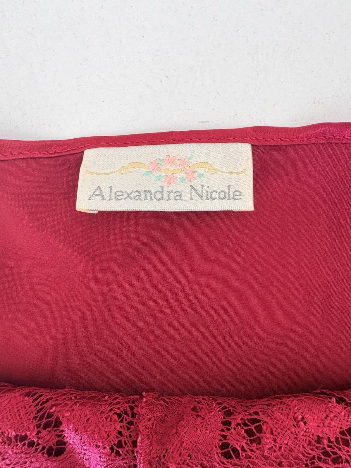 Vintage Alexandra Nicole Red Satin And Lace Chemise Nightgown Slip Dress 90s Y2K
