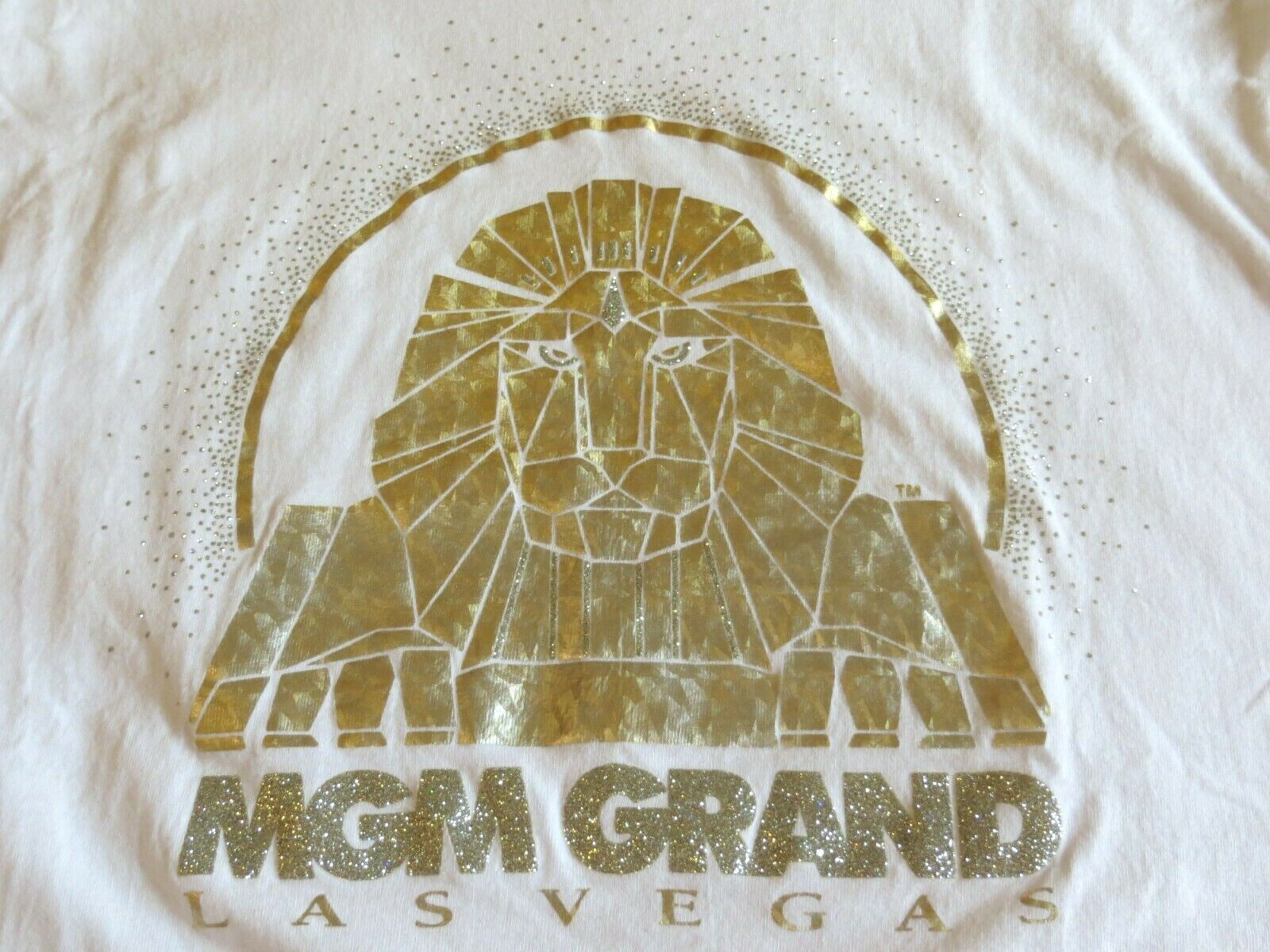Vintage 1993 MGM Grand T Shirt Womens Large White Gold Color Lion Head Bling Top