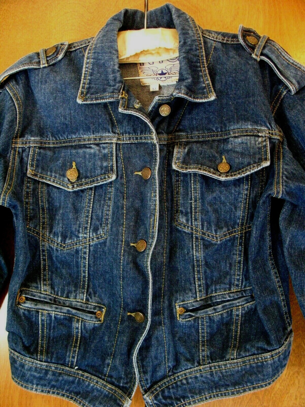 Vintage Womens New York Girl Denim Jeans Jacket Dark Blue Wash Sz Med Mexico