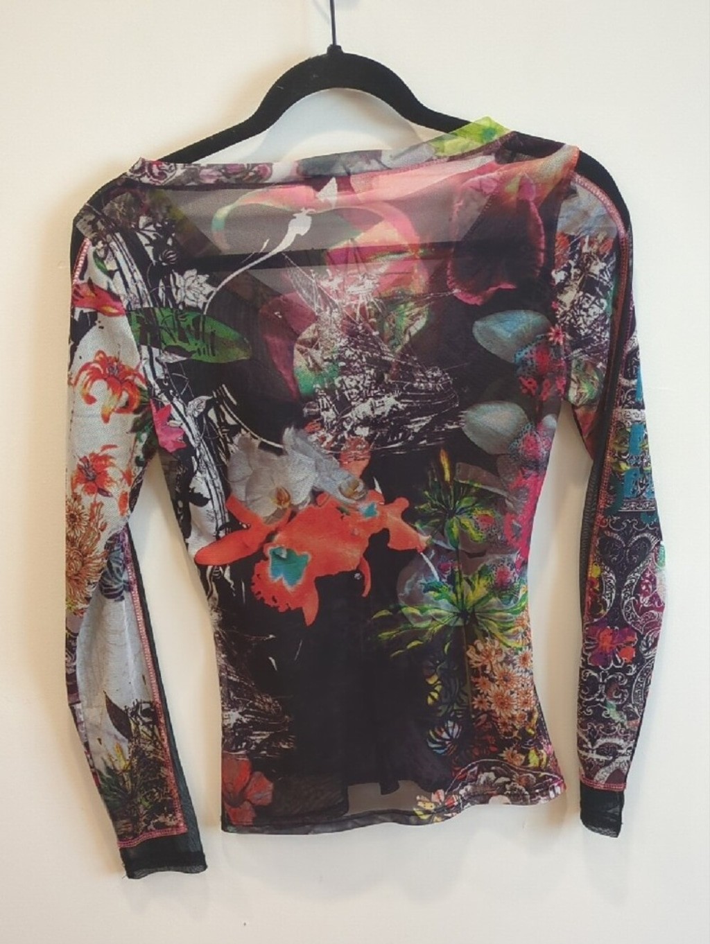 Y2K Mesh Artsy Indie Sleeze Streetwear Feel Good Paris V Neck Long Sleeve Top