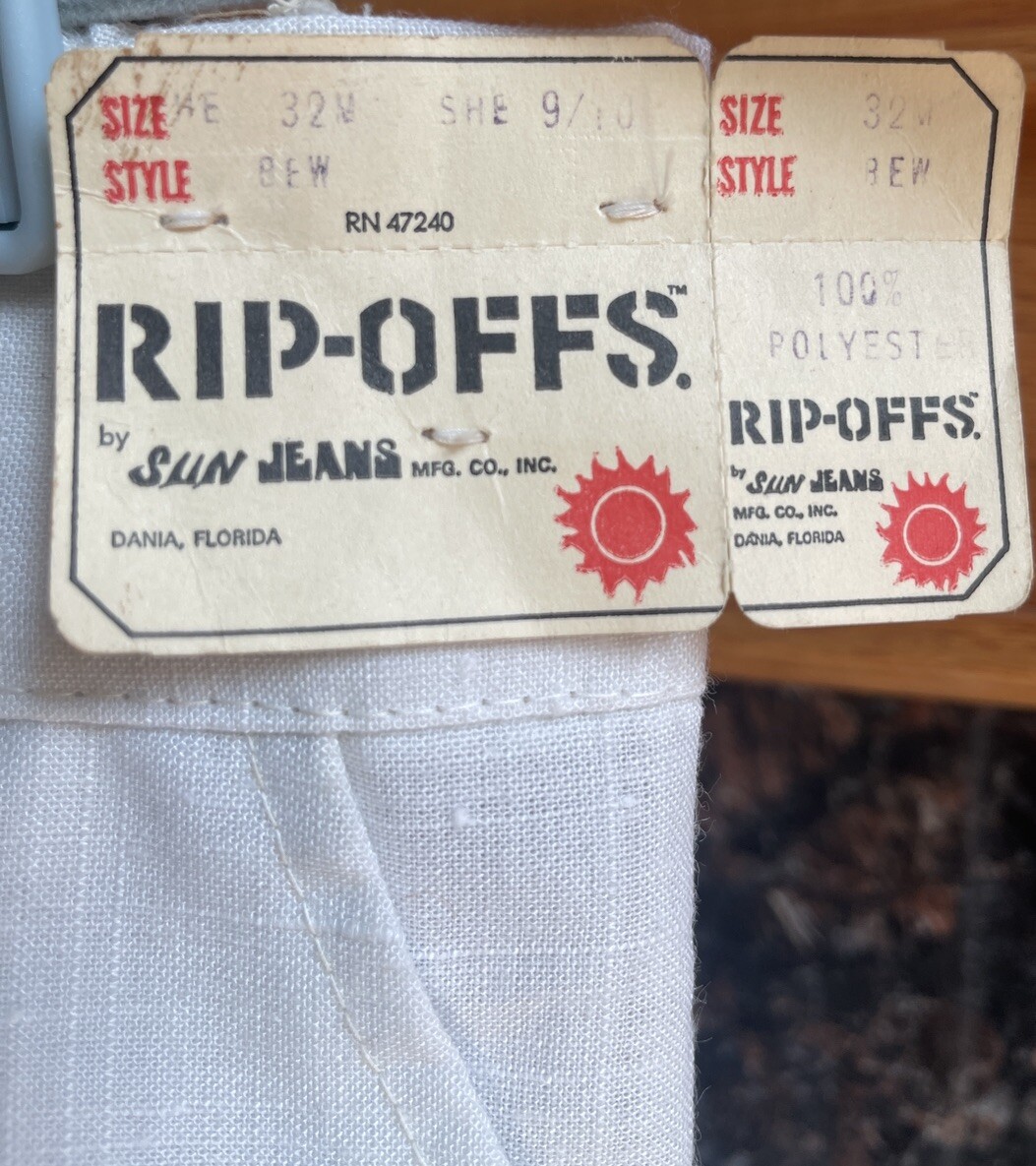 Vintage NEW 1970s Bell Bottom Sun Jeans Retro Unisex Sz 9 10 32×32 White Flare