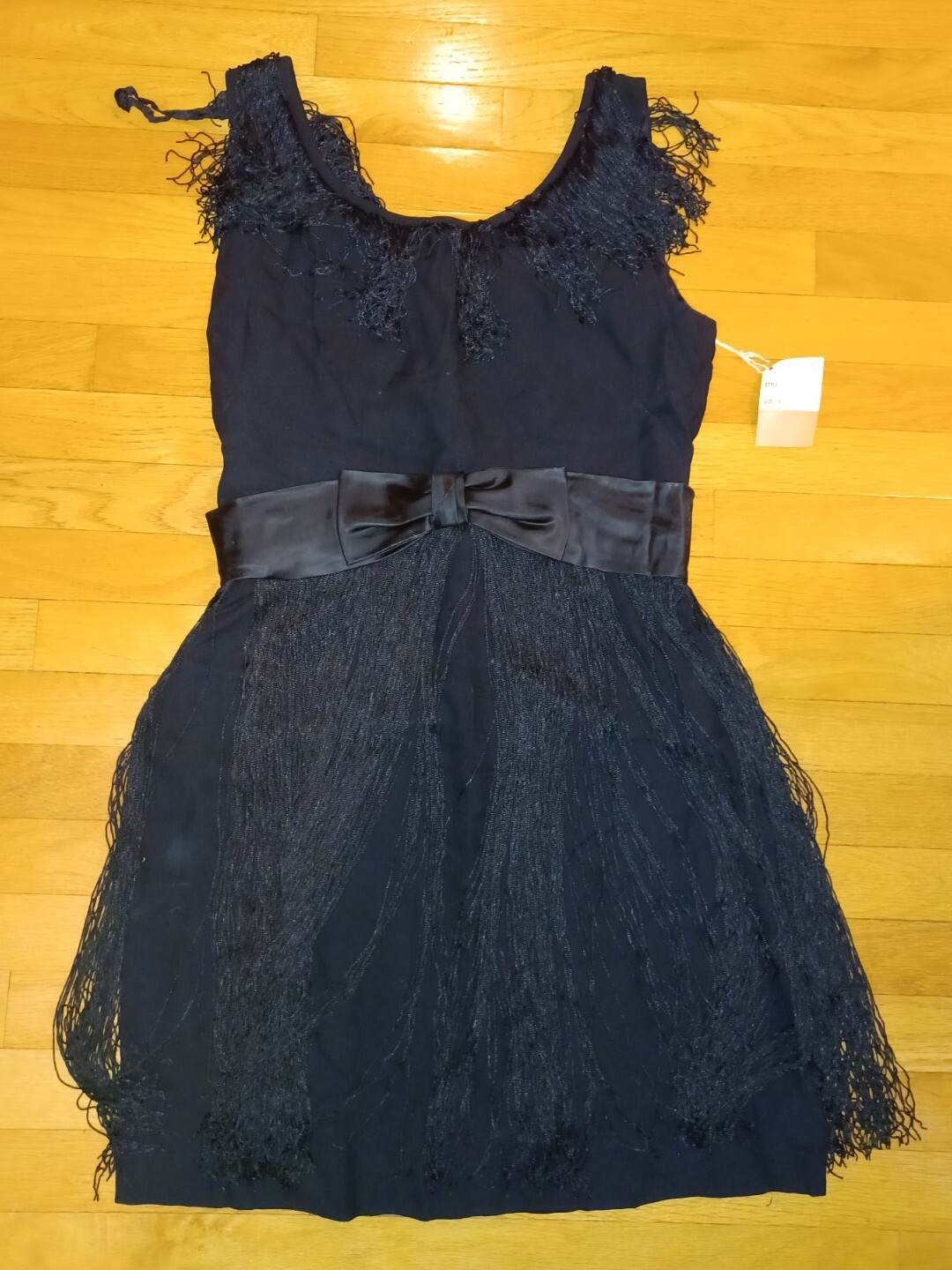 ELINOR GAY Black Fringe Vintage Dress Tags Attached Size 18