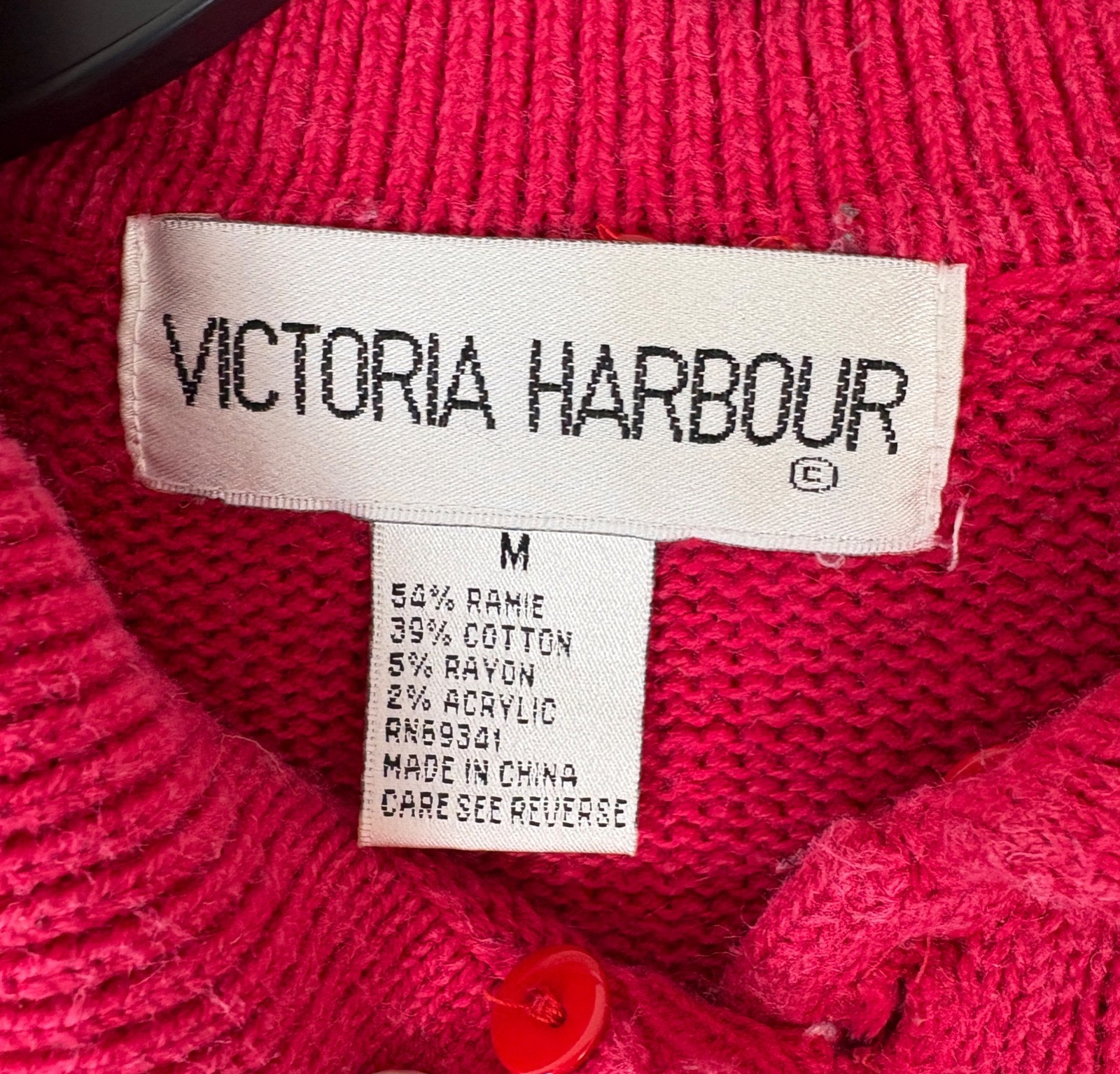 Vintage VICTORIA HARBOUR Cardigan Sweater Red Multicolor Holiday Christmas