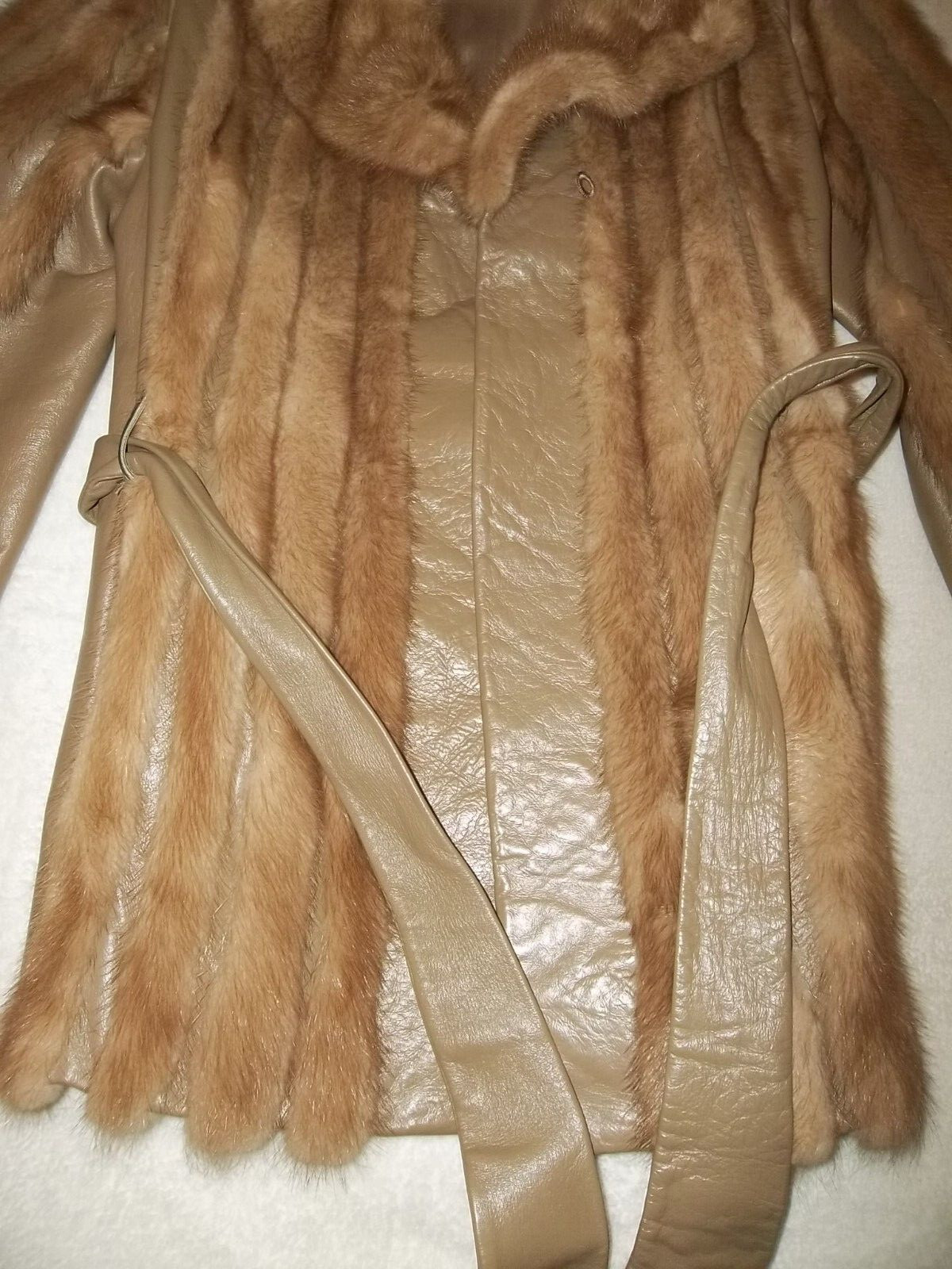 POLOGEORGIS FUR & LEATHER COAT JACKET TAUPE/ LIGHT BROWN