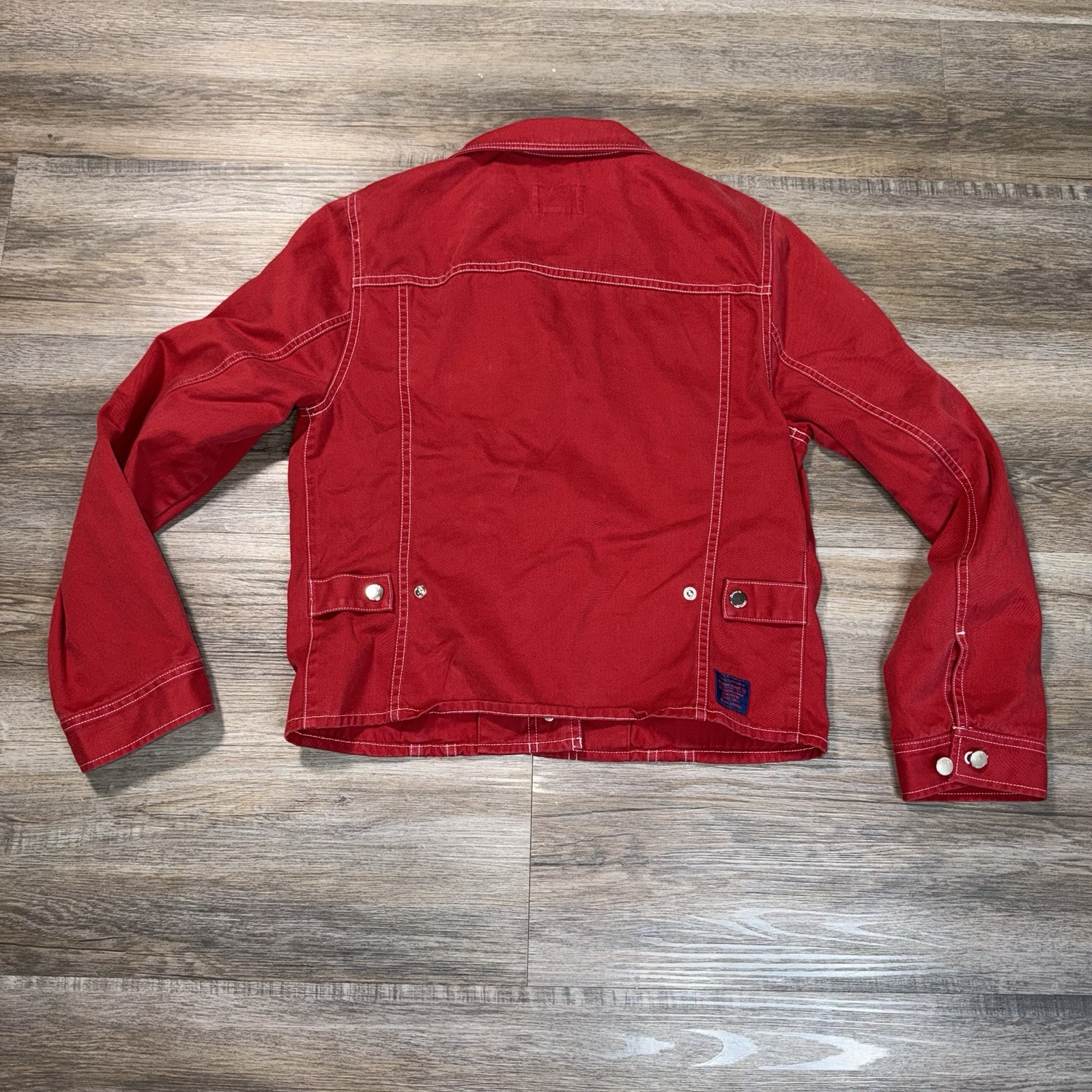 VTG Lauren Ralph Lauren Jeans Company Red Denim Jacket Womens S White Stitching