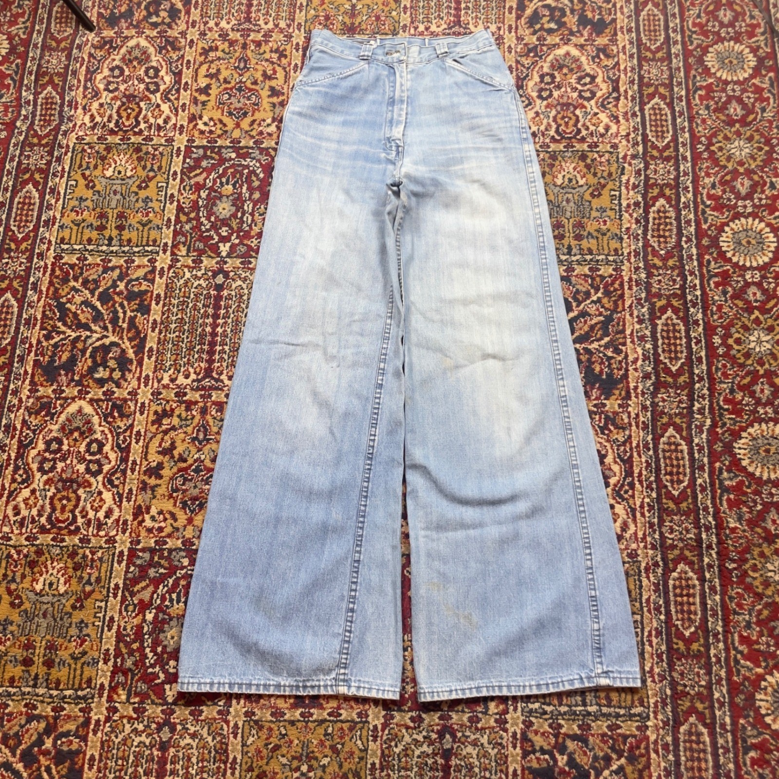 VTG 70s Foxmoor Blue Denim flared Jeans Bell Bottom Size 9 24×31 12″ leg opening