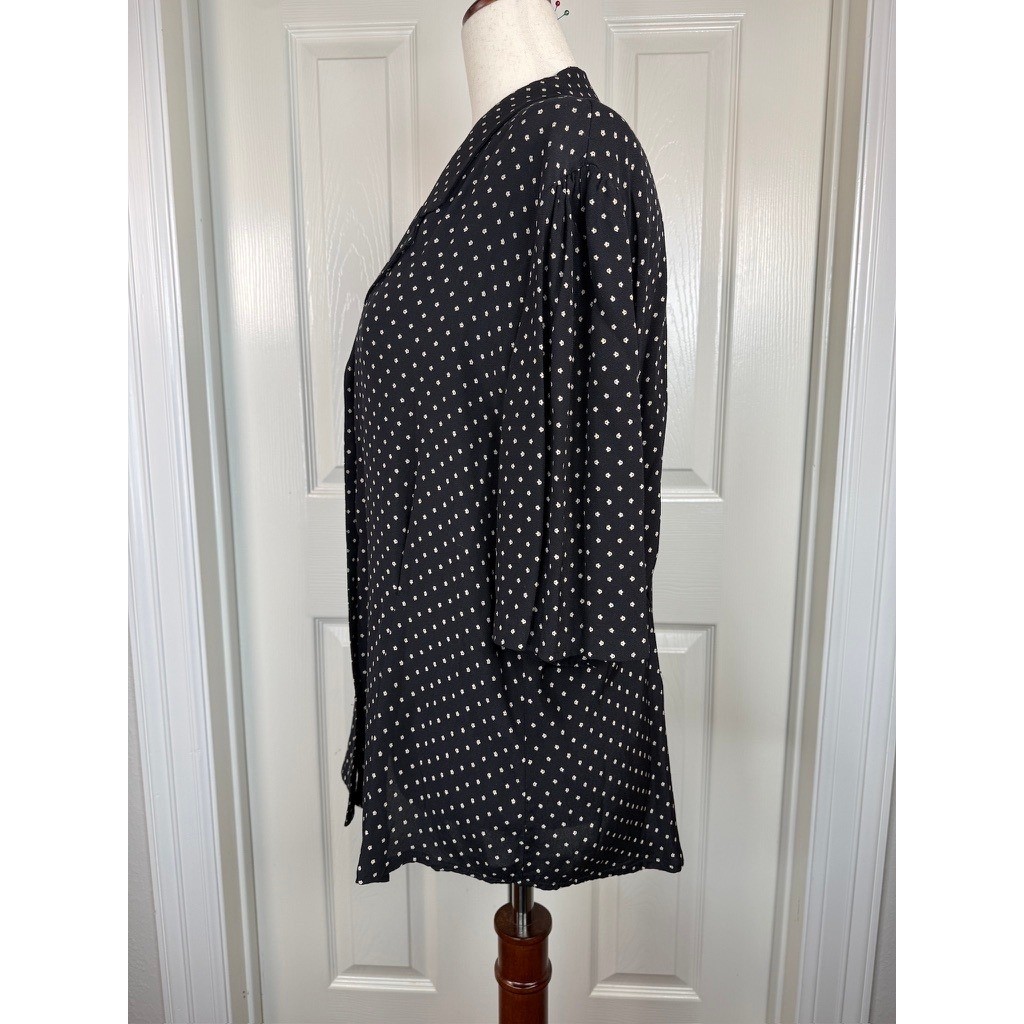 Laura Ashley Vintage Black Ditsy Floral Button Front Blouse Made in GB Size 14