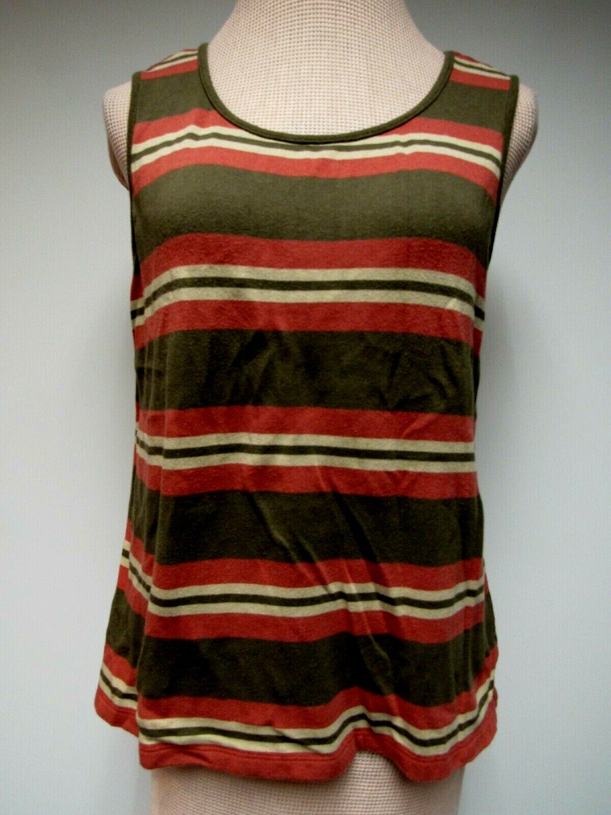 VTG CHARTER CLUB Pima Cotton Modal Knit Tank Top Striped Beige Taupe Brick EUC