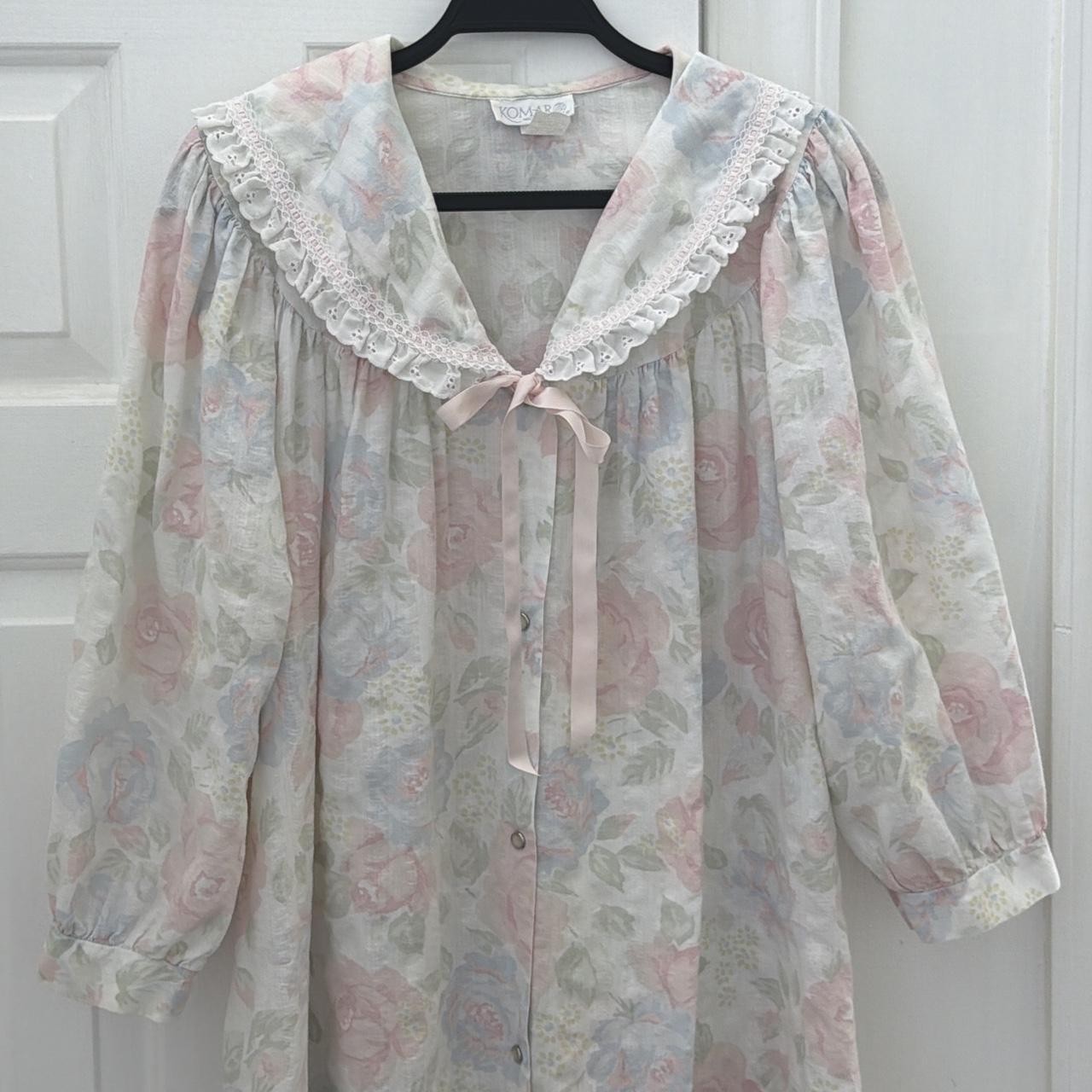 Vintage KOMAR USA Floral Nightgown Lace Collar Cottagecore One Size