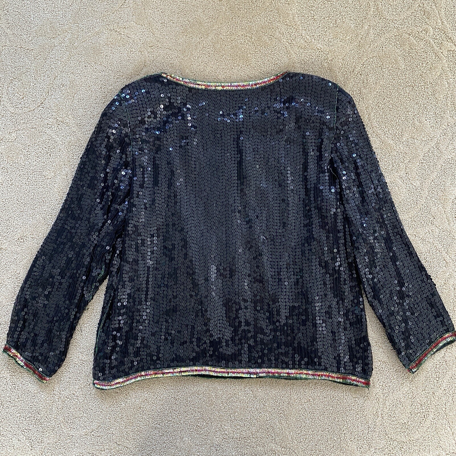Jean for Joseph Le Bon Silk Floral Sequin Beaded Formal Blouse 1980s Size L