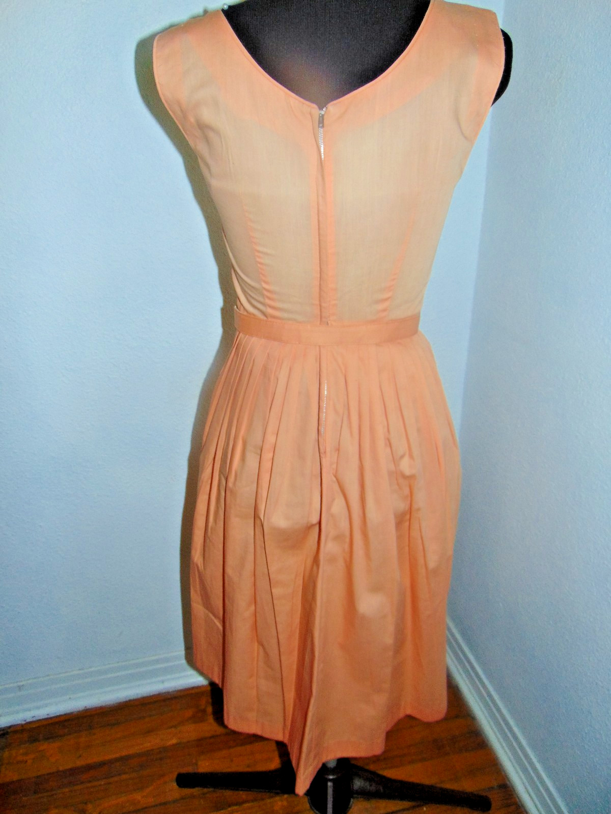 Vintage 1960’s Cotton Day Sun Dress Tangerine Color Original Bow Belt Misses S