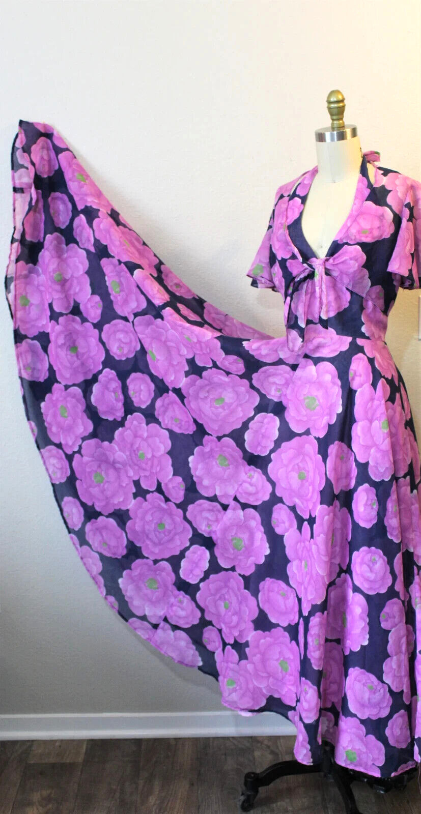 VTG 70’s floral voile halter dress full sweep skirt and matching jacket