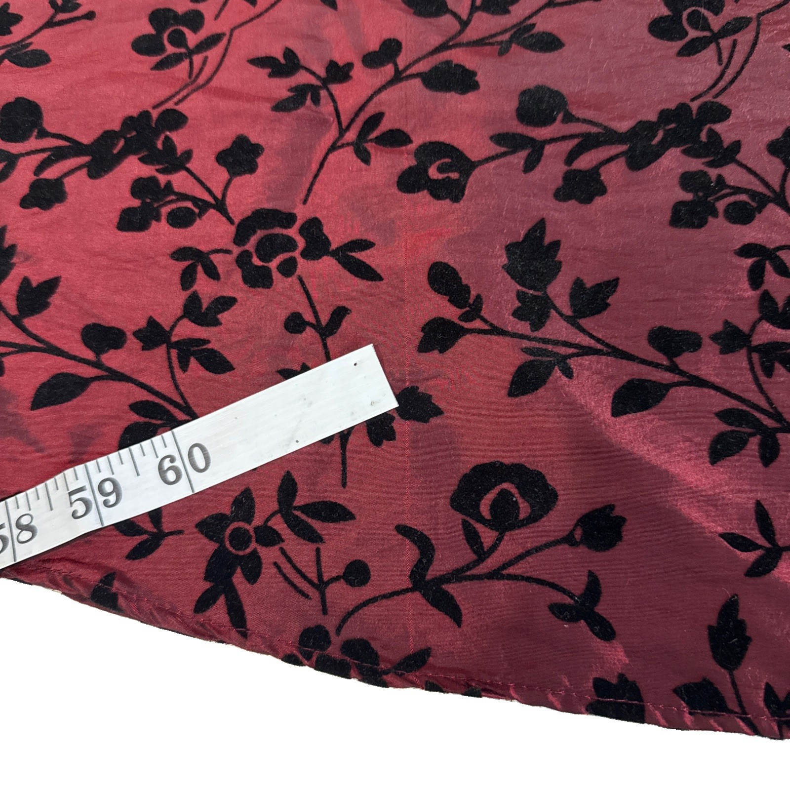 Vtg BFA Classics Crimson Red Taffeta & Black Burnout Floral/Vine Pattern Skirt