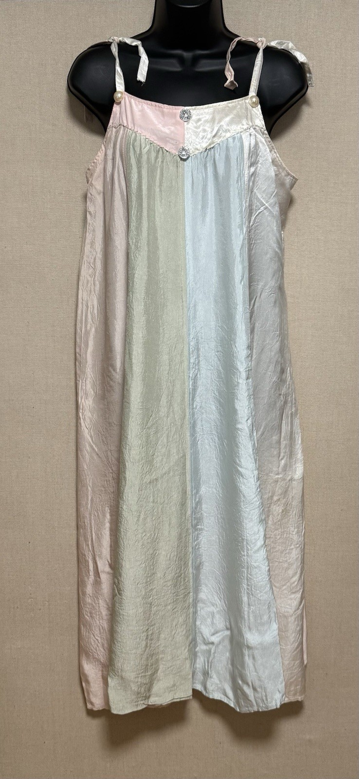 *Vintage Whittall & Shon Dress Size L Color Block Pink Green Beige