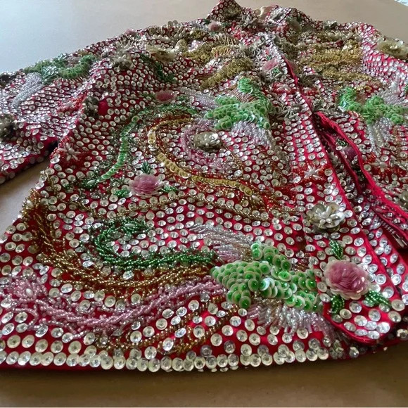 Vintage Custom Handmade Fully Beaded Sequined Traditional Chinese Wedding Dress