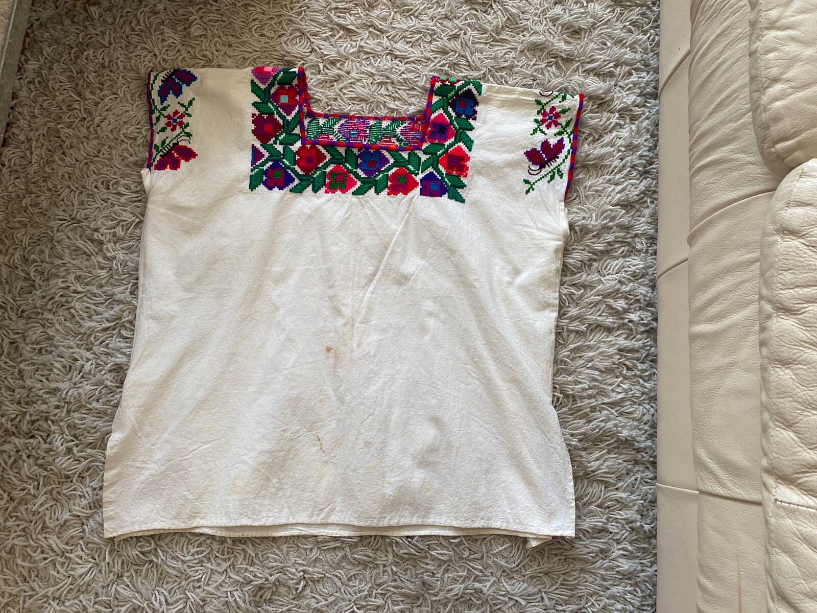 Vintage Peasant Top Hungarian Blouse Authentic Embroidered Cotton Large