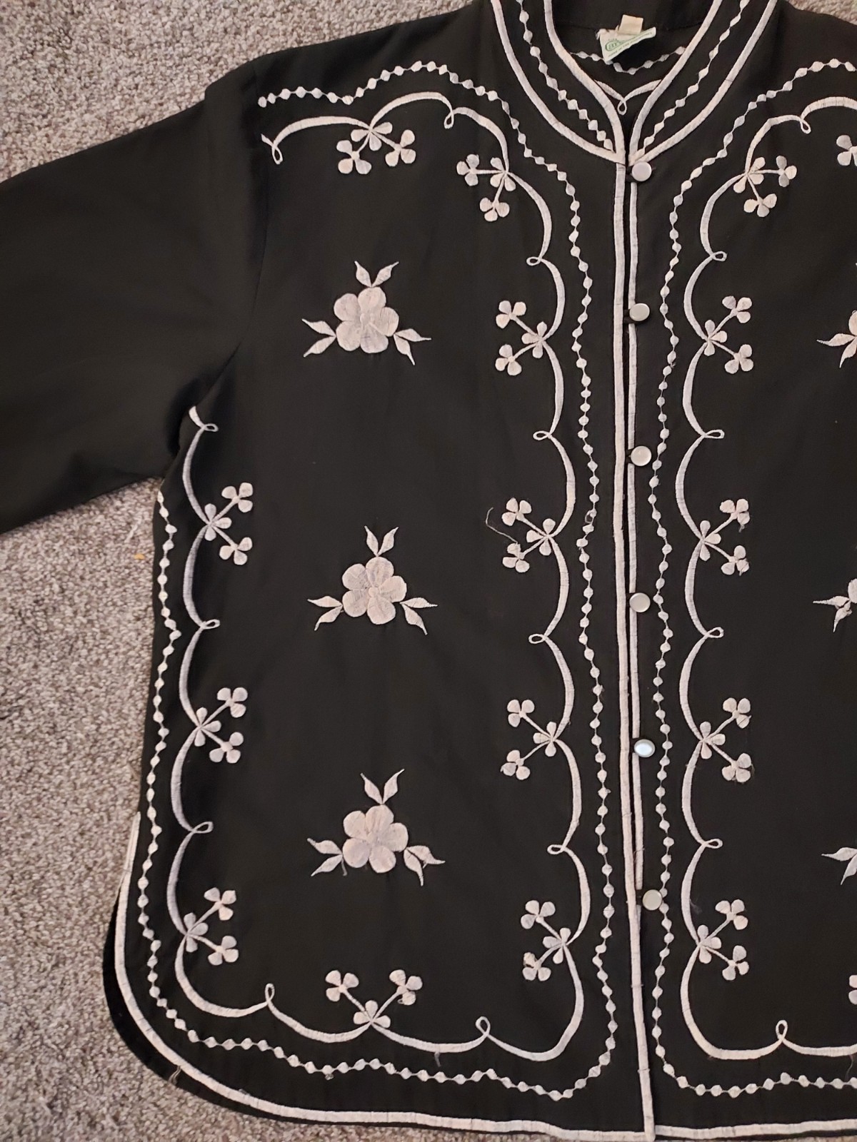Vtg Caro Of Honolulu Black White Embroidered Top Blouse Boho Rockabilly Size 14