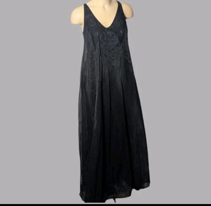 VTG 1950s Vassarette Maxi Slip Dress Nightgownown Layered Chiffon Lace Black 36