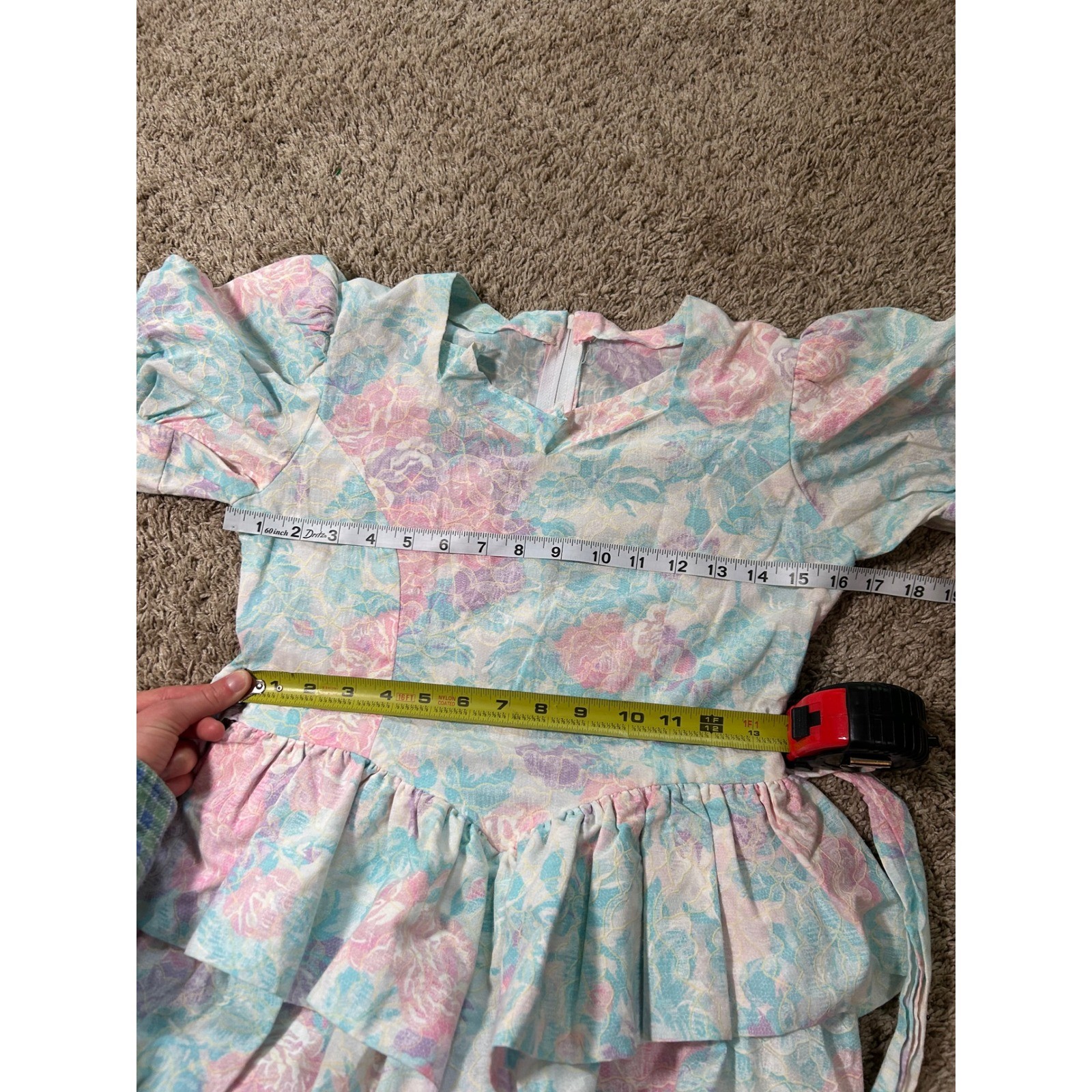 Vintage 80s Pastel Floral Peplum Midi Dress Cottagecore Tea Party Garden Prarie