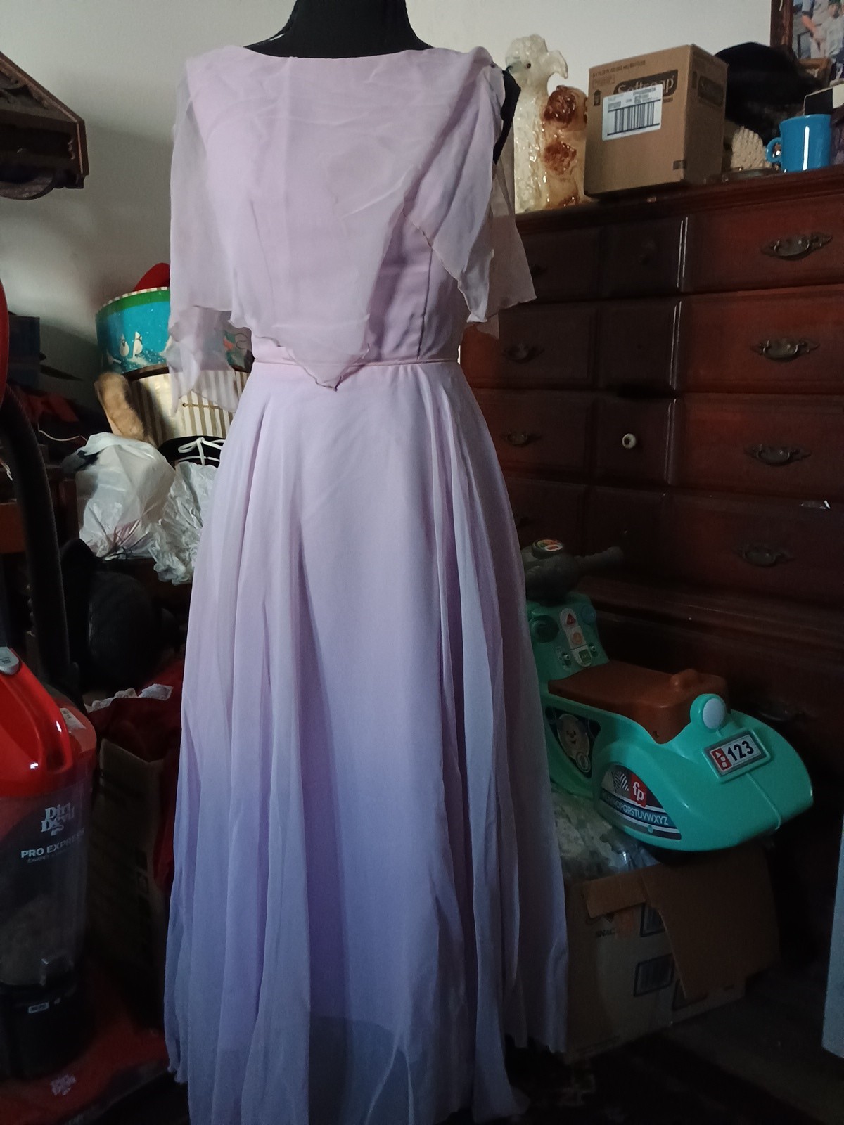 Vintage Handmade Chiffon Full Circle Overlay Skirt Pale Lavender Dress Sz S