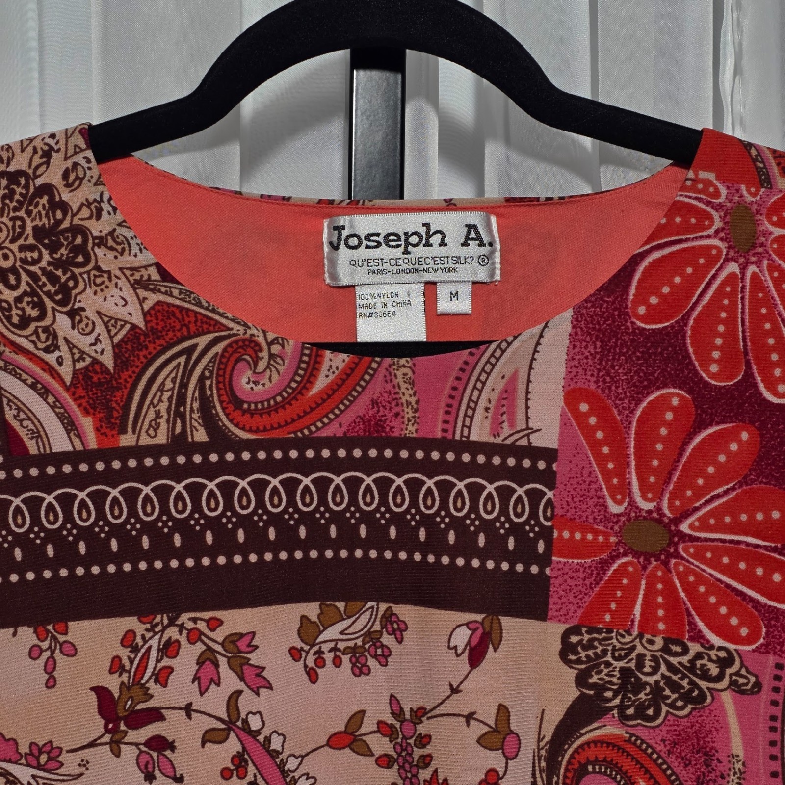 Vintage Joseph A. Y2K Patchwork Paisley Slinky Top Nylon Red Pink Medium