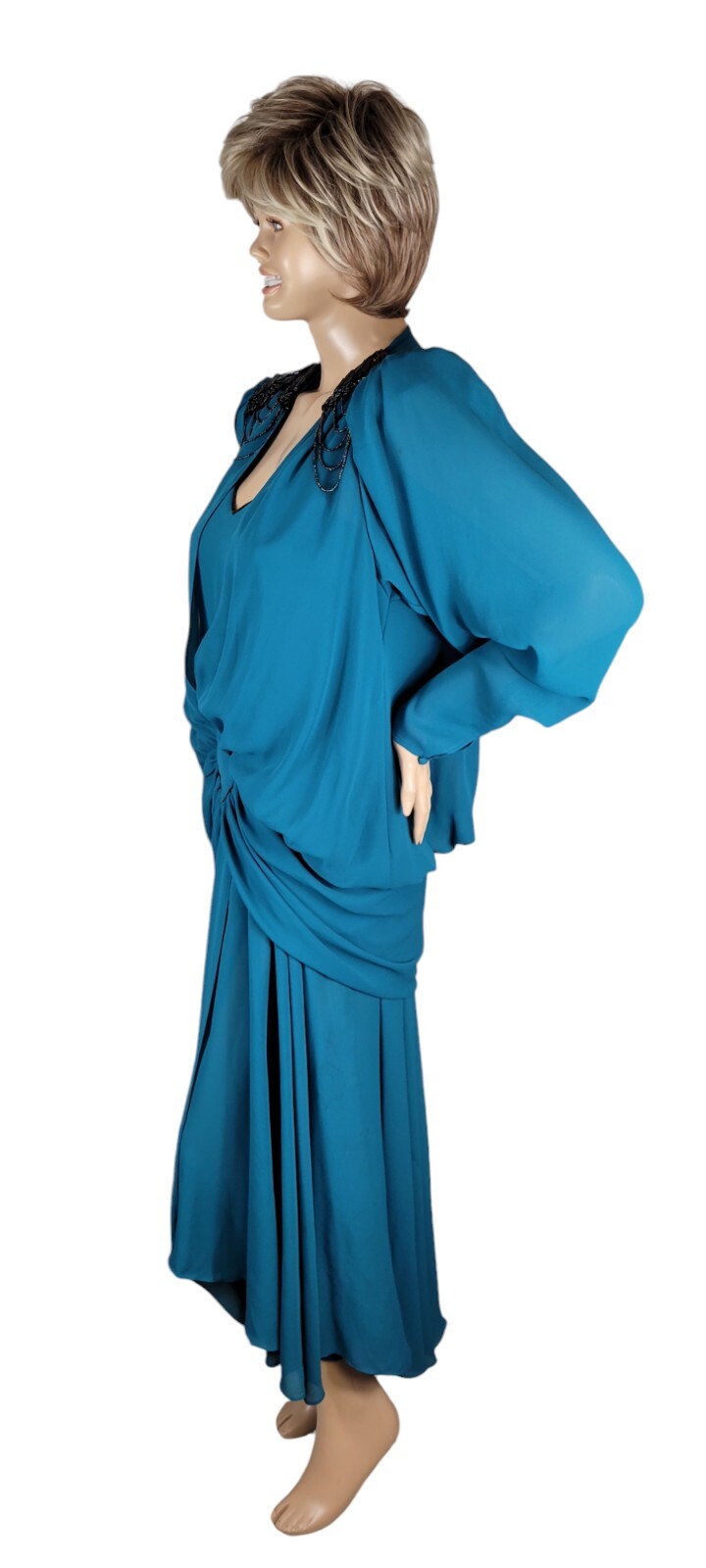 Vtg 80s California Talls By Robert Draped Beaded Cocktail Dress Golden Girls 10