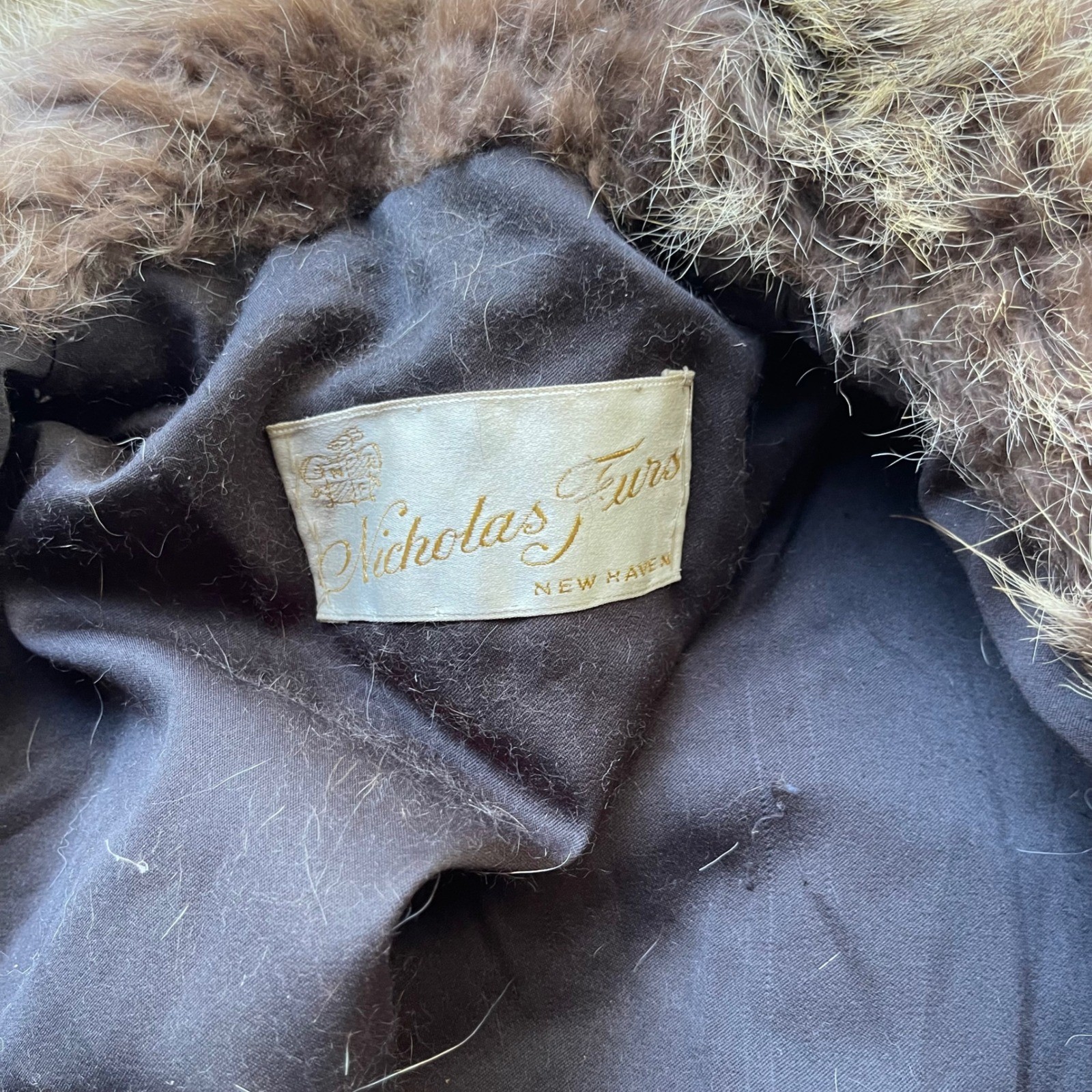 Nicholas Furs New Haven Vintage Raccoon Fur Coat Brown Grey Shawl Collar Lined