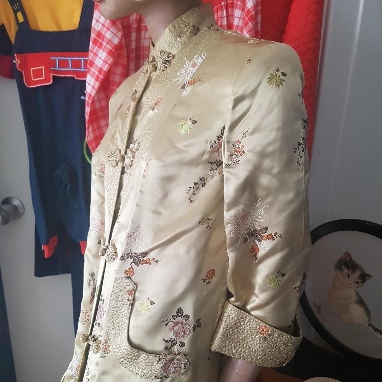 VTG PEONY Floral Vintage Coat Dress w Side Splits & Padded Shoulders size 8-10.