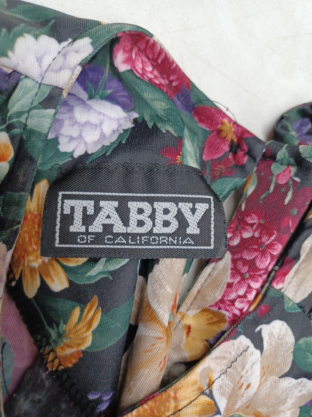Vintage 80s Dress Floral Prior Tabby California Short Puffy Sleeves Secretary S