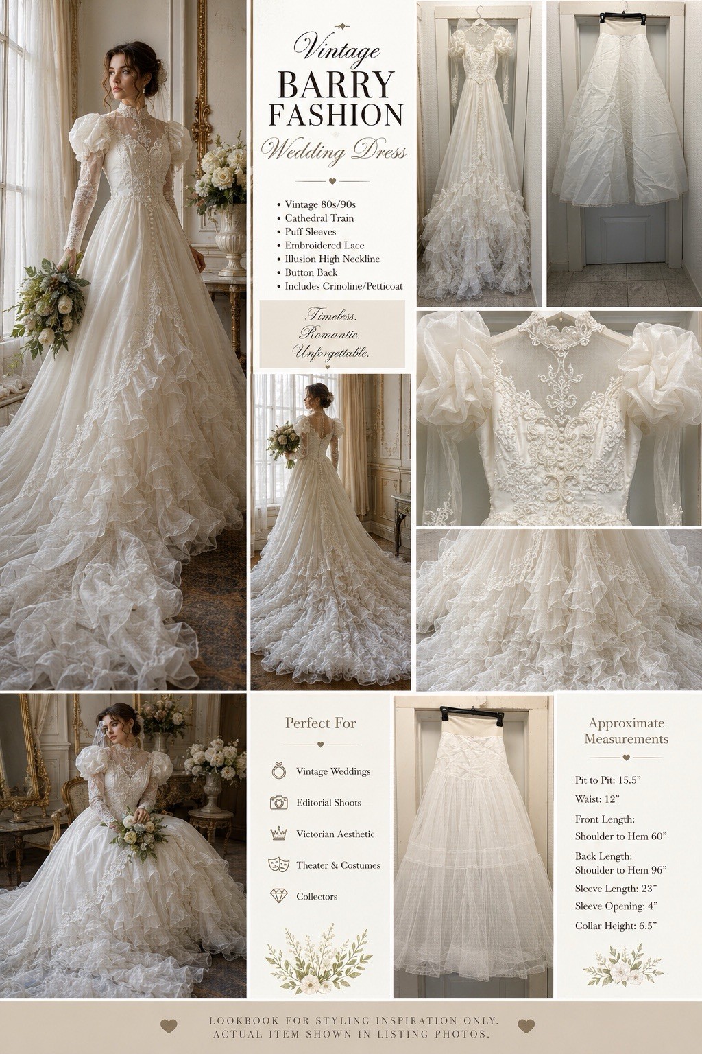 Late 1980s Vintage Wedding Dress Bonny Fashion Cathedral Train Crinoline
