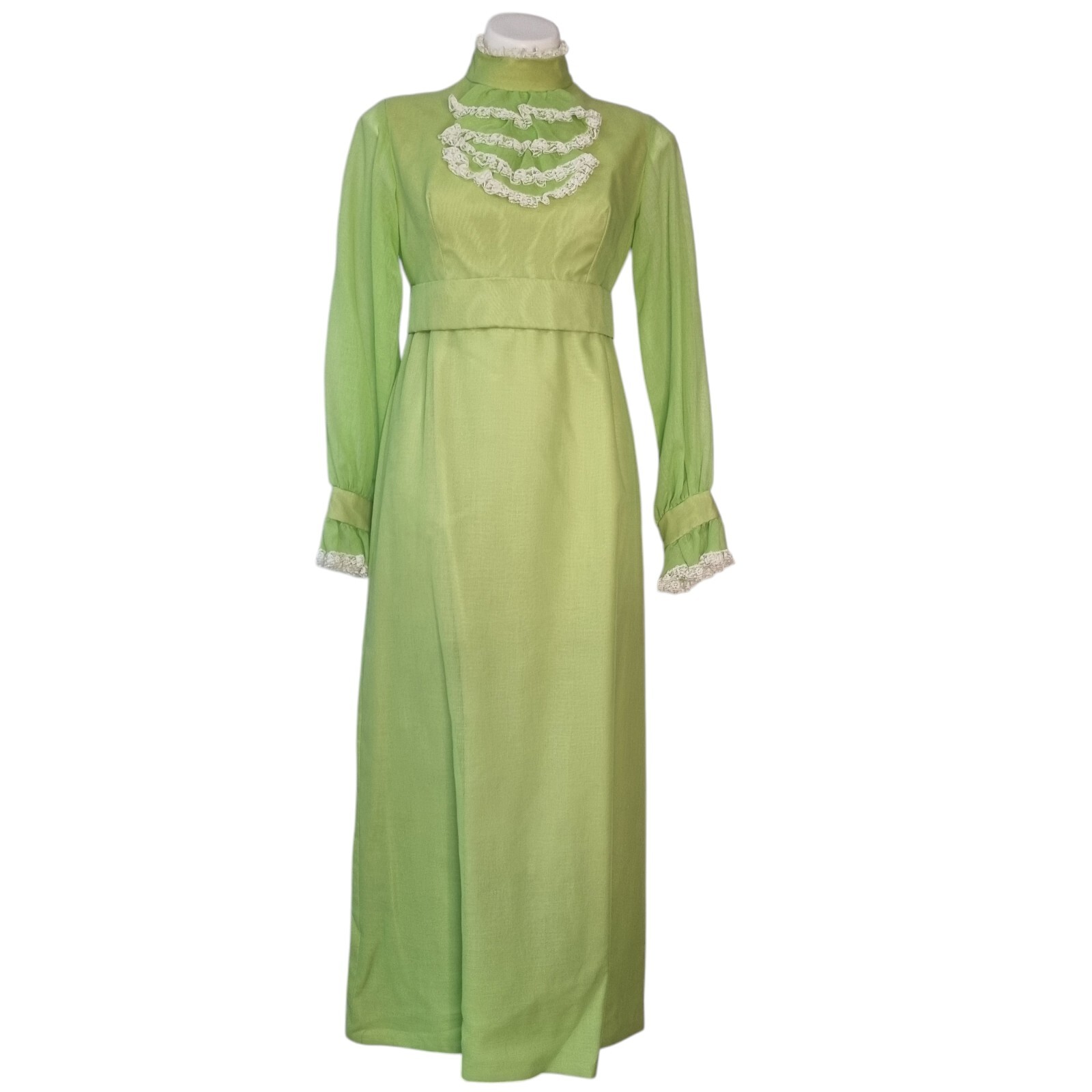 VTG 60 Evening Dress Party Maxi Sheath Green Lime Chartreuse Lace Handmade S M