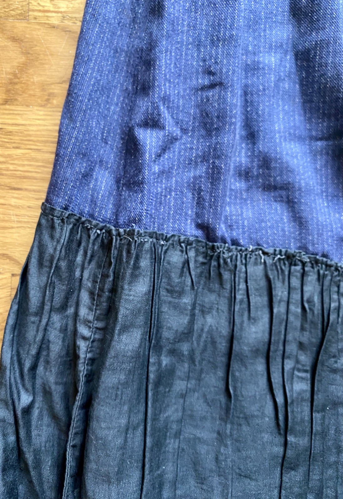 Antique 1800s early 1900s French Indigo Dyed Walking Skirt Chore Petticoat