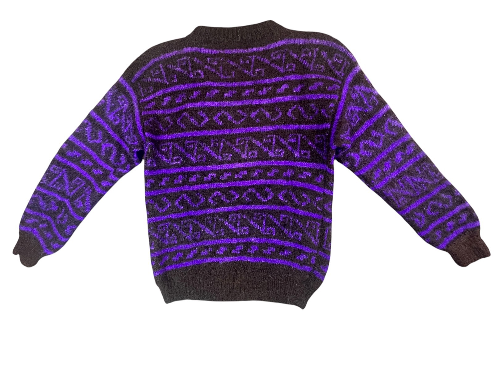 Vintage Andex Alpaca Sweater M Bolivia Handmade Geometric Knit Purple