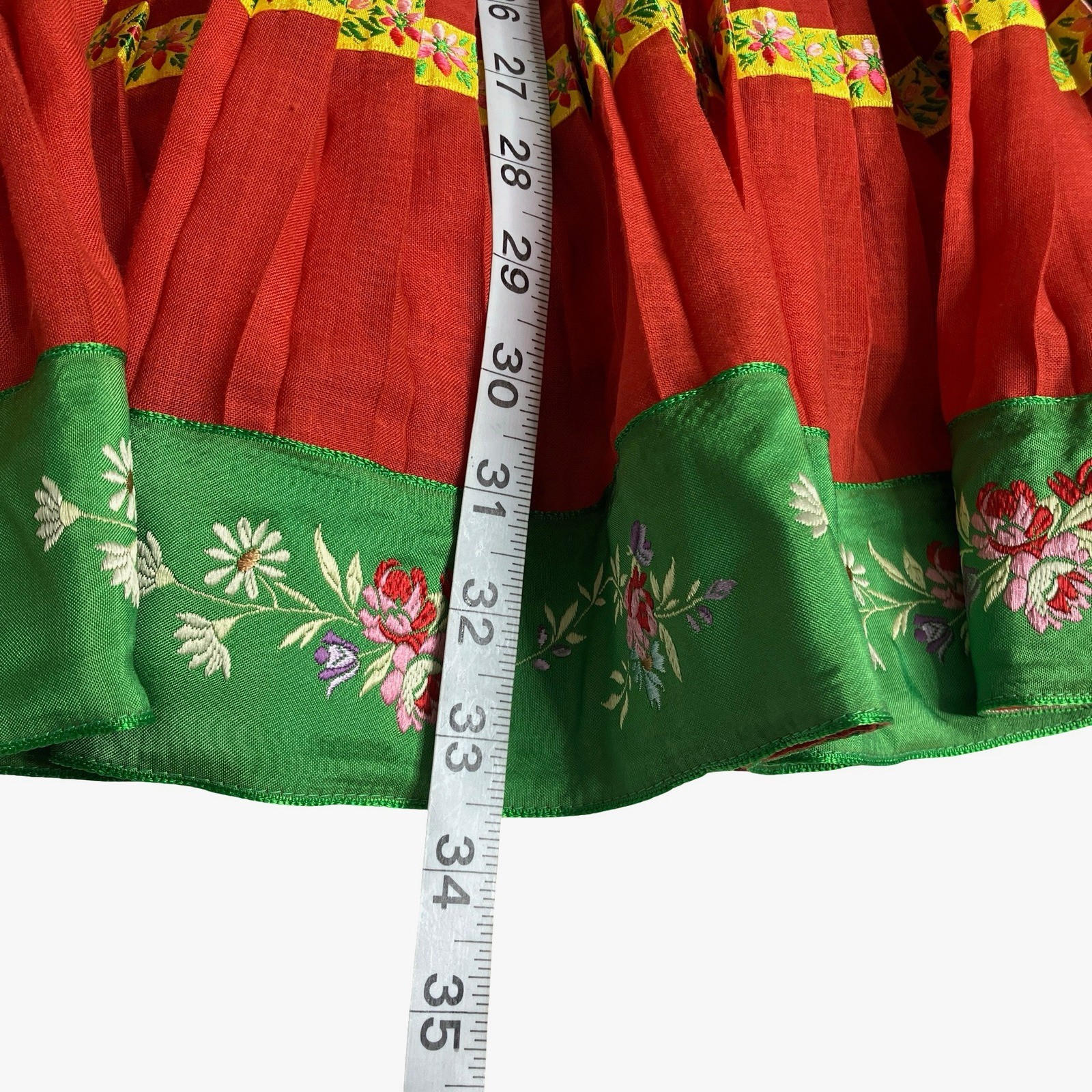Vintage Kenzo Paris Pleated Skirt Women 40 Red Floral Embroidered Made In France