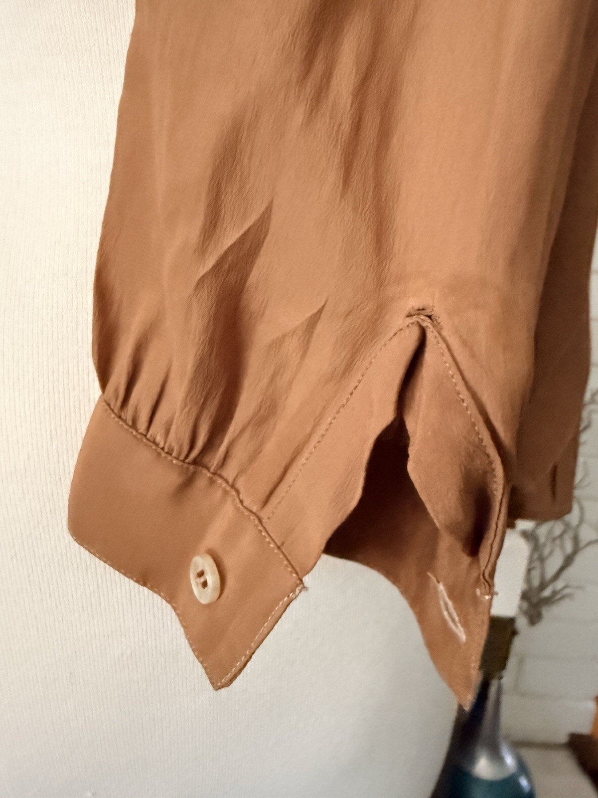 Vtg Mario Pucci Cecconi Italy Blouse Feathers Long Sleeve Brown Button Top Shirt